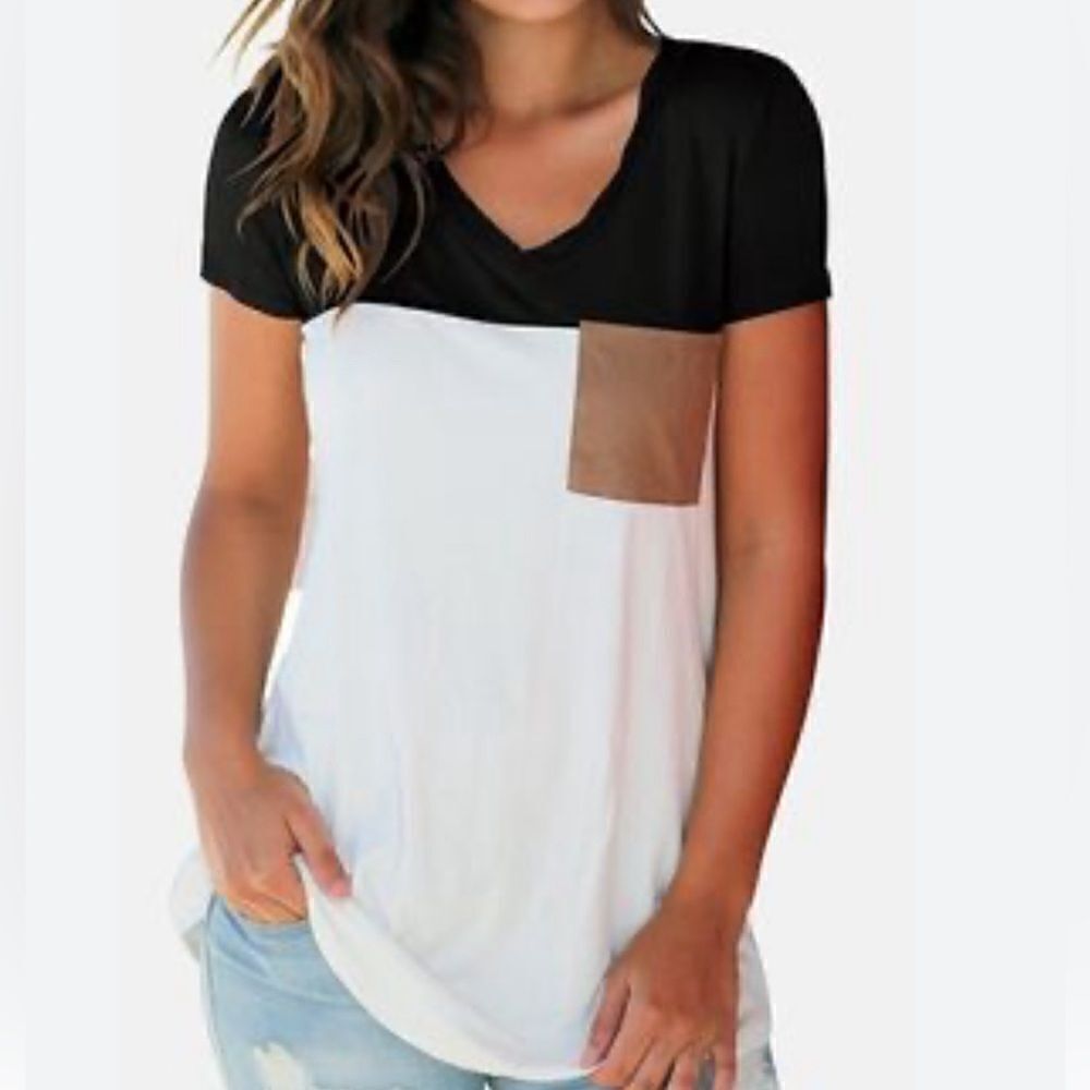 NWOT. Black-and-white simple blouse top. Size medium.
